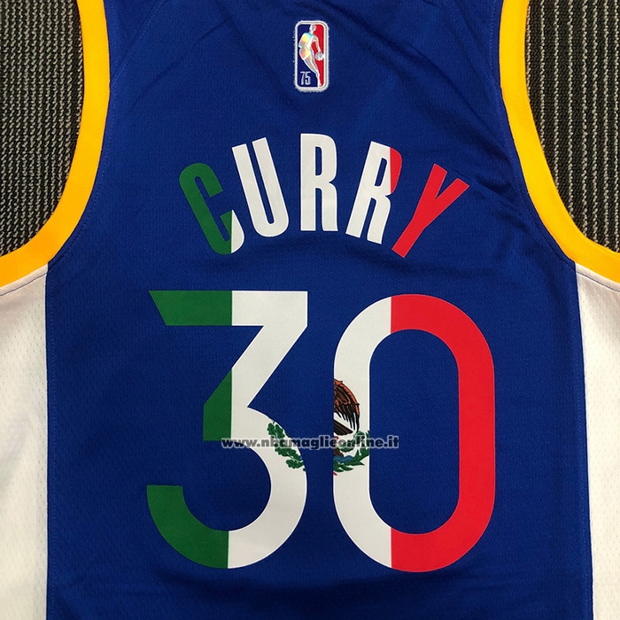Maglia Golden State Warriors Stephen Curry #30 Icon Royal Special Mexico Edition Blu